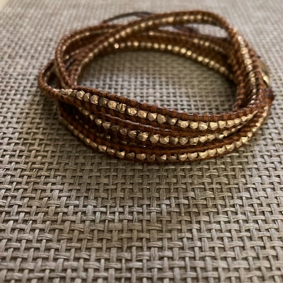 Chan Lui sterling silver wrap bracelet brown genuine leather, adjustable closure - Picture 1 of 5